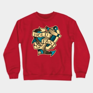 Hold fast, anchor and heart with banner, traditional tattoo style Crewneck Sweatshirt